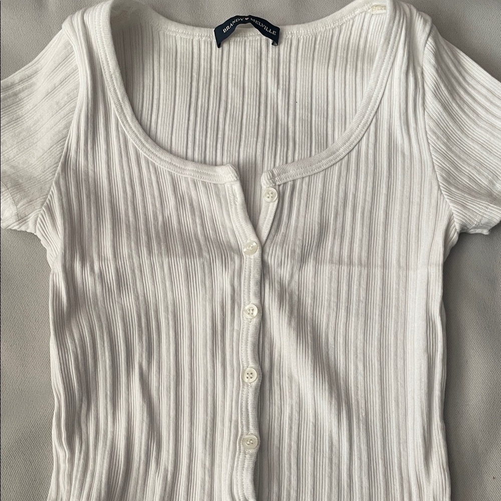 Brandy Melville Cream Ribbed Button-Down Shirt